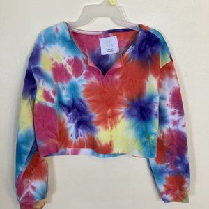 Refuge Athletics Multicolored Tie Dye Crop Crew Womens Hoodie size Medium